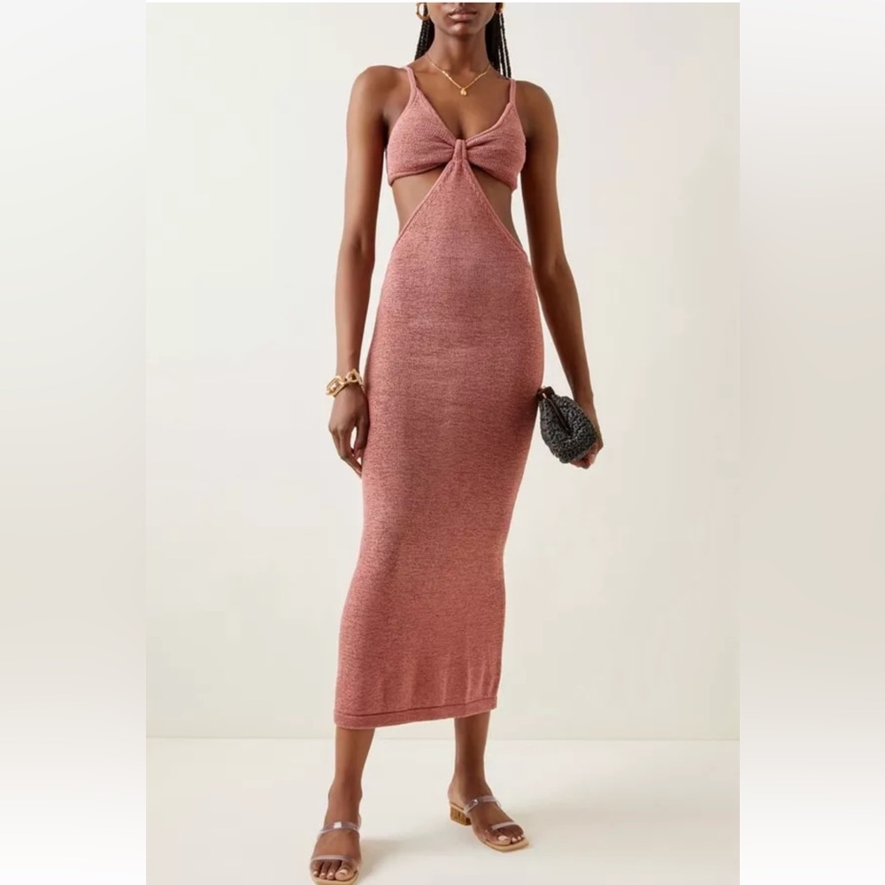 cult gaia Rosewood Metallic Knit Backless Cutout Maxi Dress